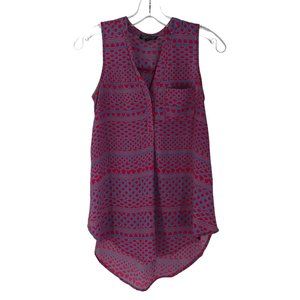 Papermoon x Stitch Fix Blue Pink Printed Split V-Neck Sleeveless Tunic XSmall XS